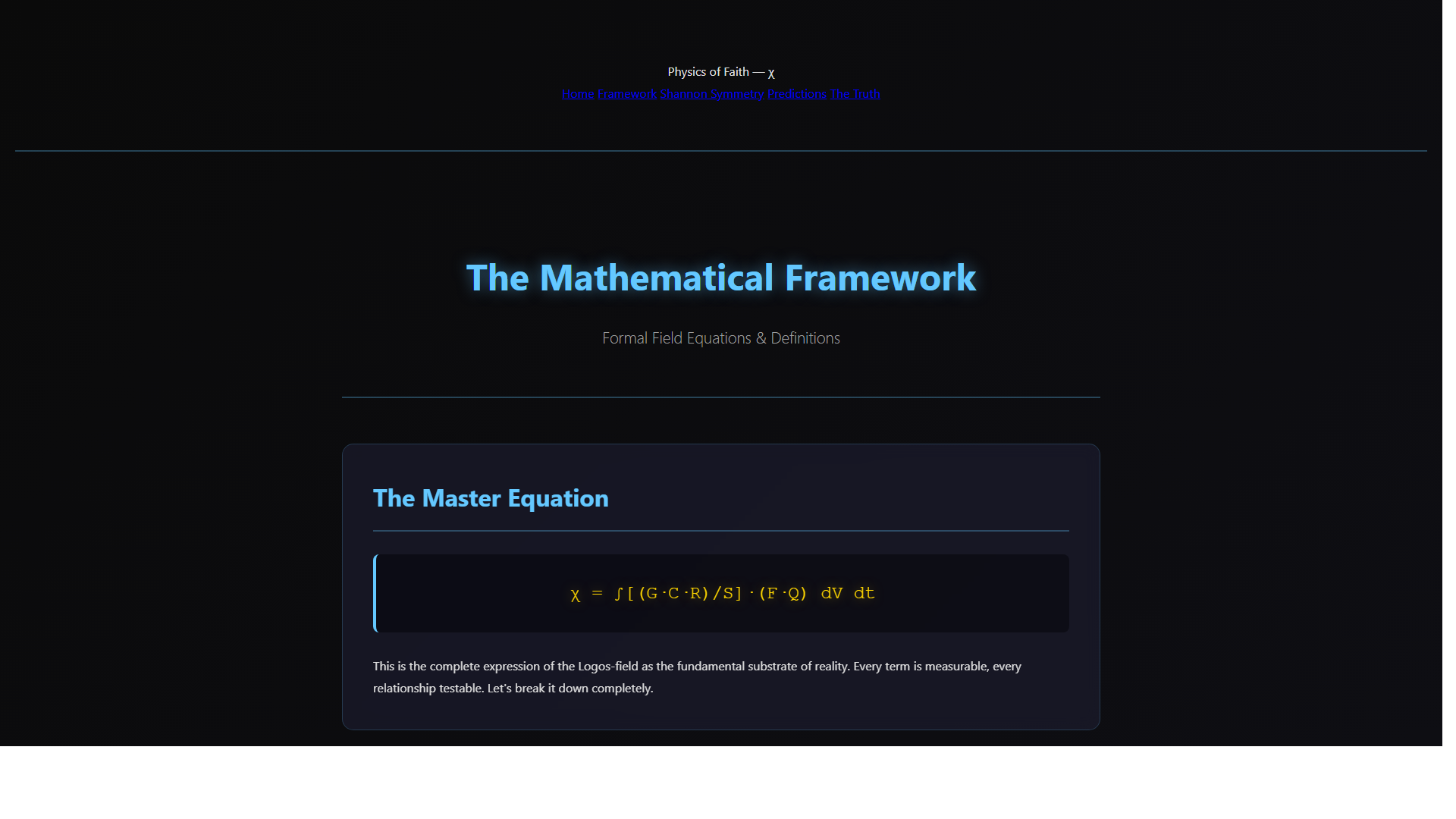 Scientific diagram: S Framework Core V3 DIAG — Theophysics framework by David Lowe