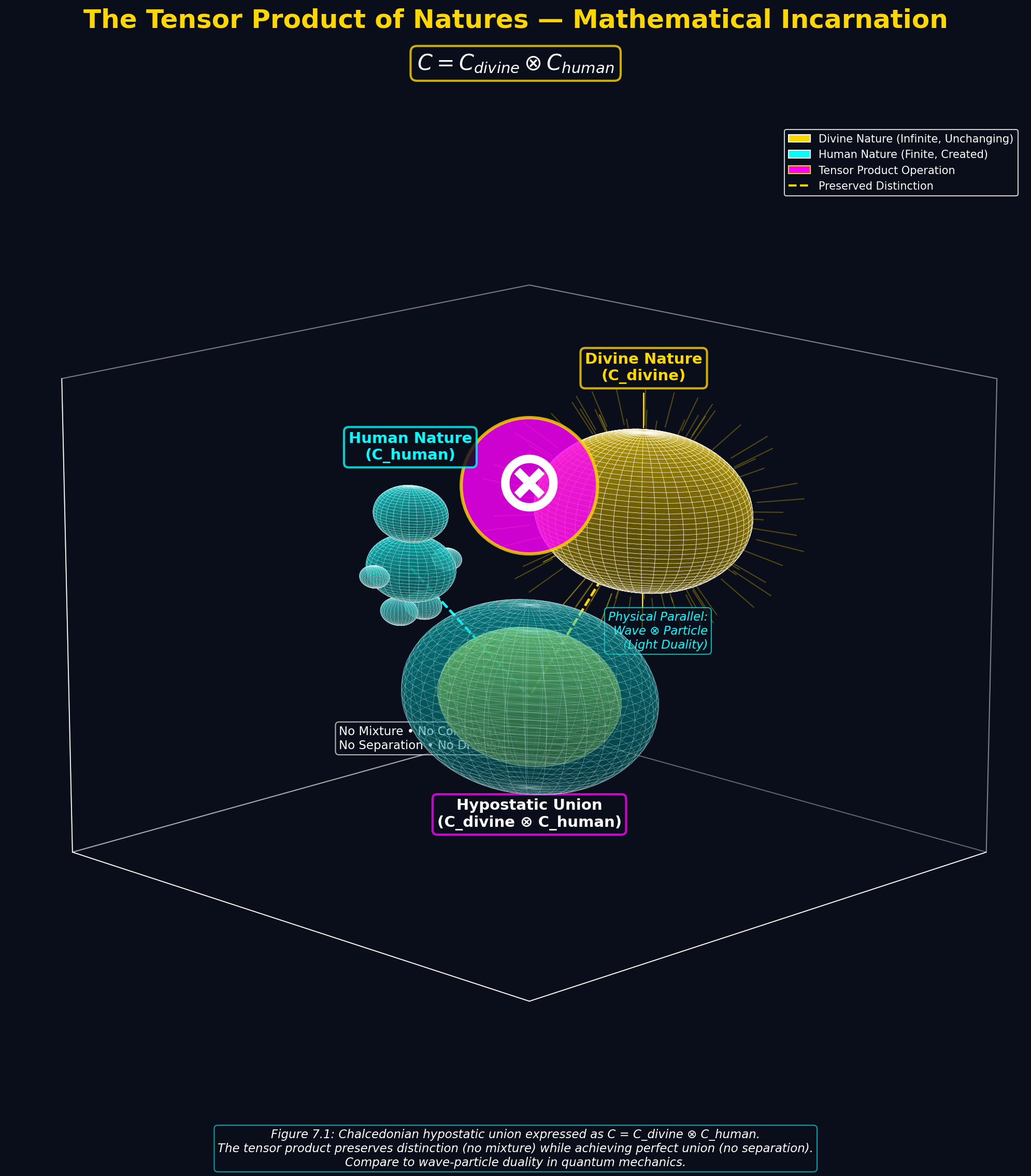 Mathematical equation diagram: LAW 07 tensor product incarnation 3d — Theophysics framework by David Lowe