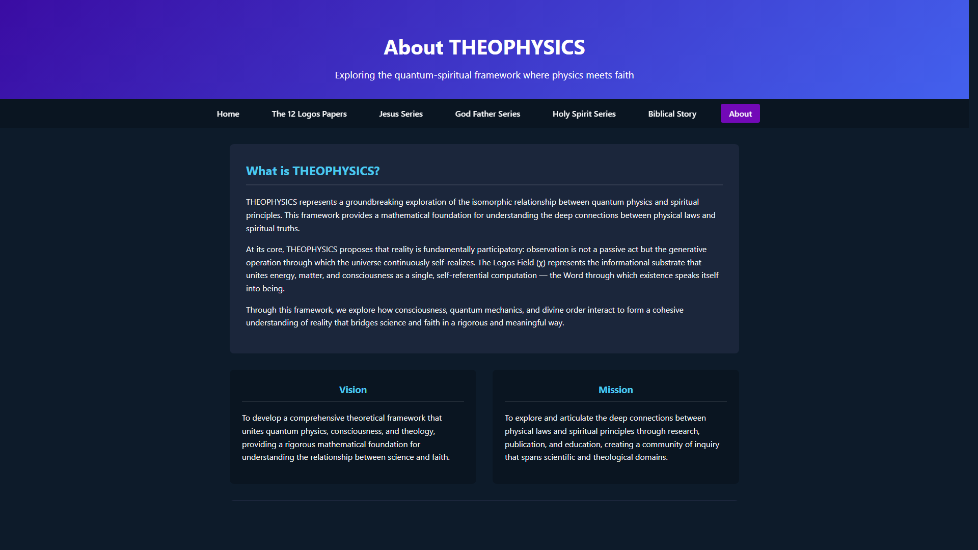 Theological framework visualization: T 04 Jesus Series About DIAG — Theophysics framework by David Lowe