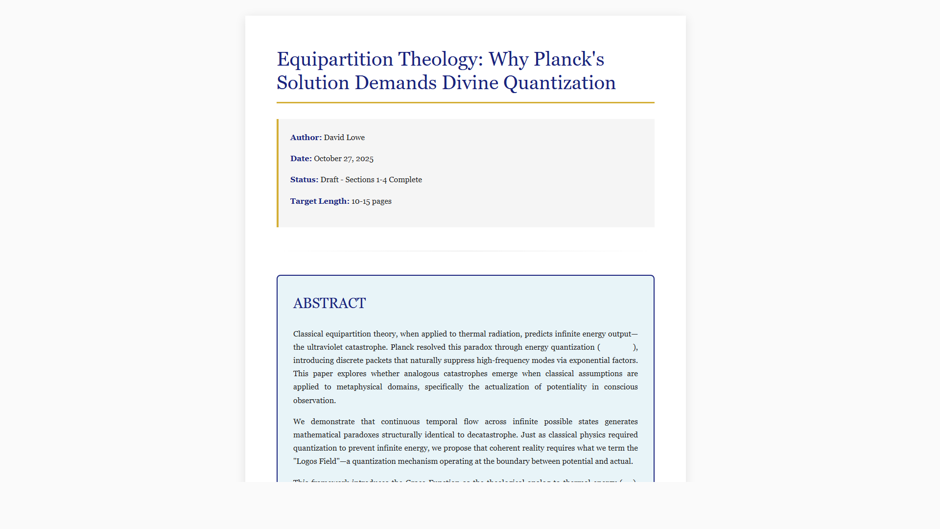 Theological framework visualization: T Equipartition Theology Styled MOCK — Theophysics framework by David Lowe